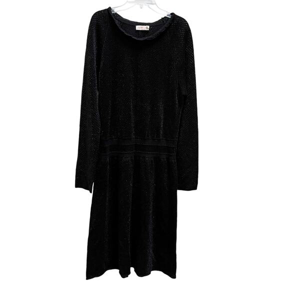 Tory Burch Black Isabelle Wool Metallic Knit Ruffle Neck Sweater Dress Large - Picture 3 of 12